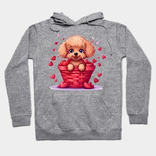 Cartoon Poodle Dog in Hearts Basket Hoodie